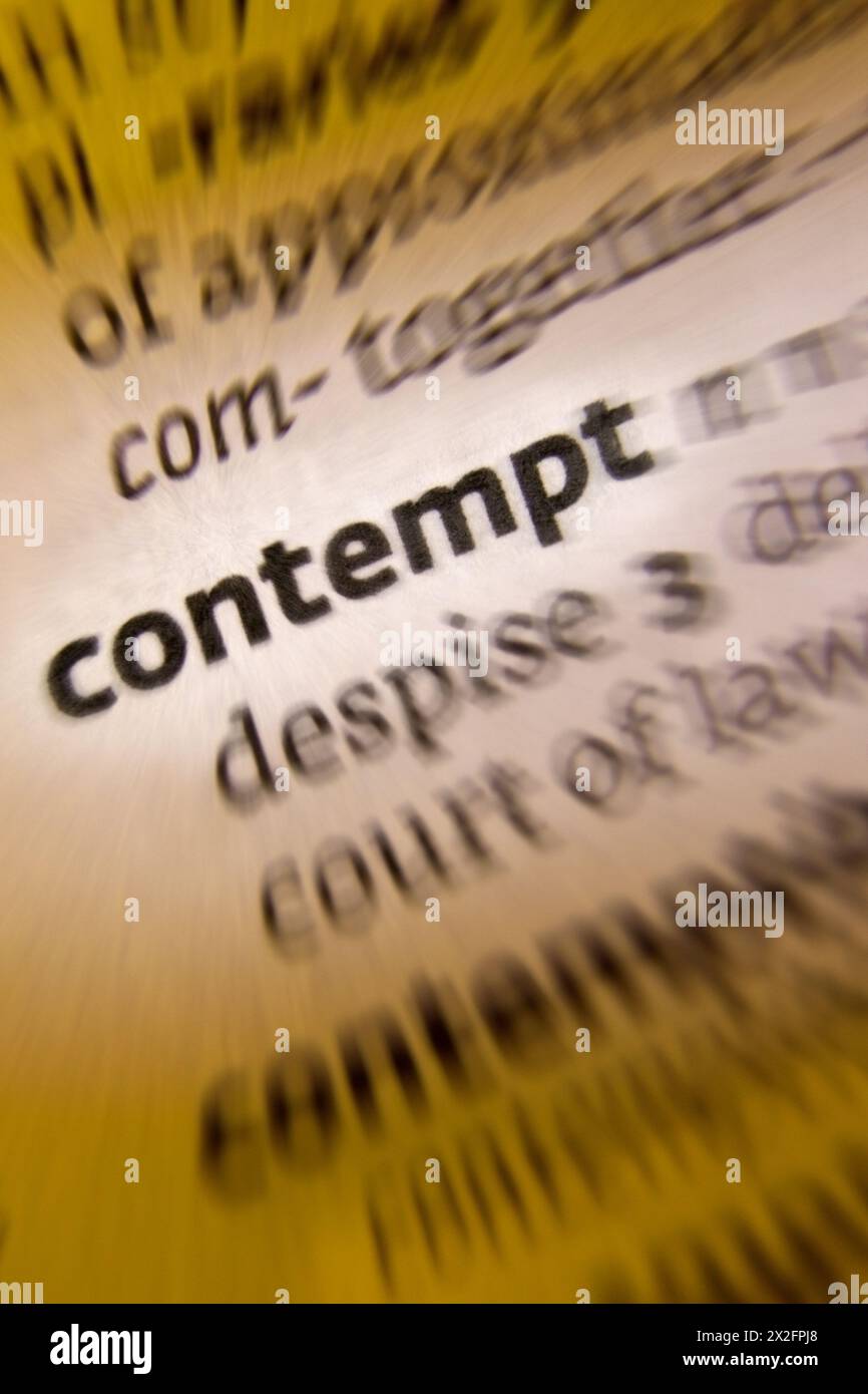 Contempt usually refers to either the act of despising, or having a general lack of respect for something. Stock Photo