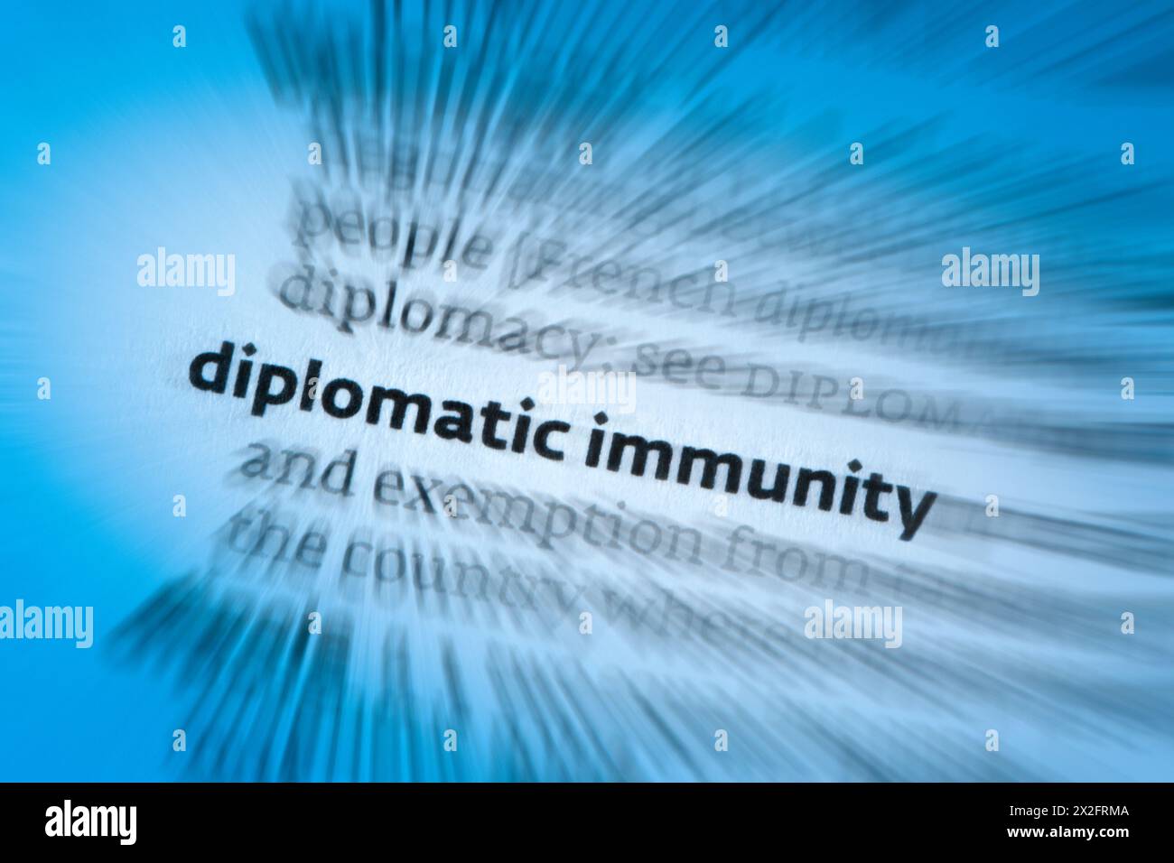Diplomatic immunity is a form of legal immunity and a policy held between governments that ensures that diplomats are given safe passage and are consi Stock Photo