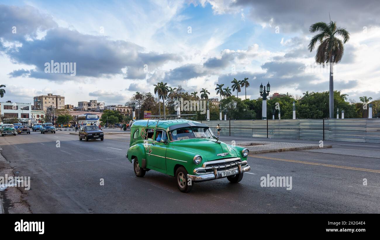 vintage passenger american taxi car driving on paseo de marti Stock Photo