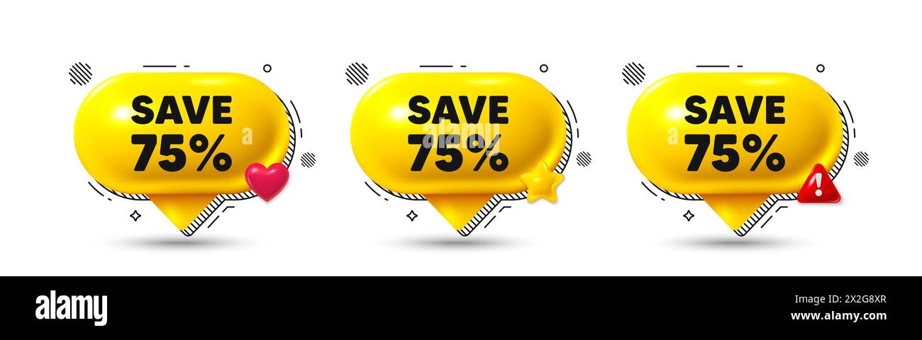 Save 75 percent off. Sale Discount offer price sign. Chat speech bubble 3d icons. Vector Stock Vector