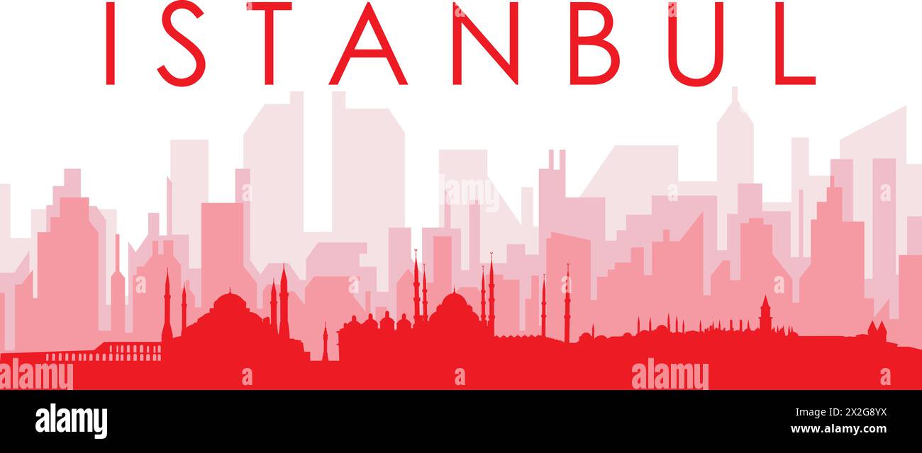 Red panoramic city skyline poster of ISTANBUL, TURKEY Stock Vector