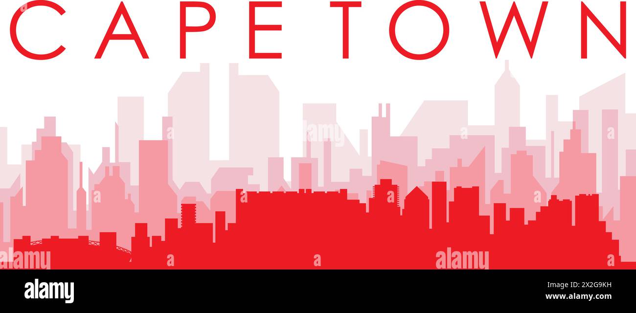 Red panoramic city skyline poster of CAPE TOWN, SOUTH AFRICA Stock ...