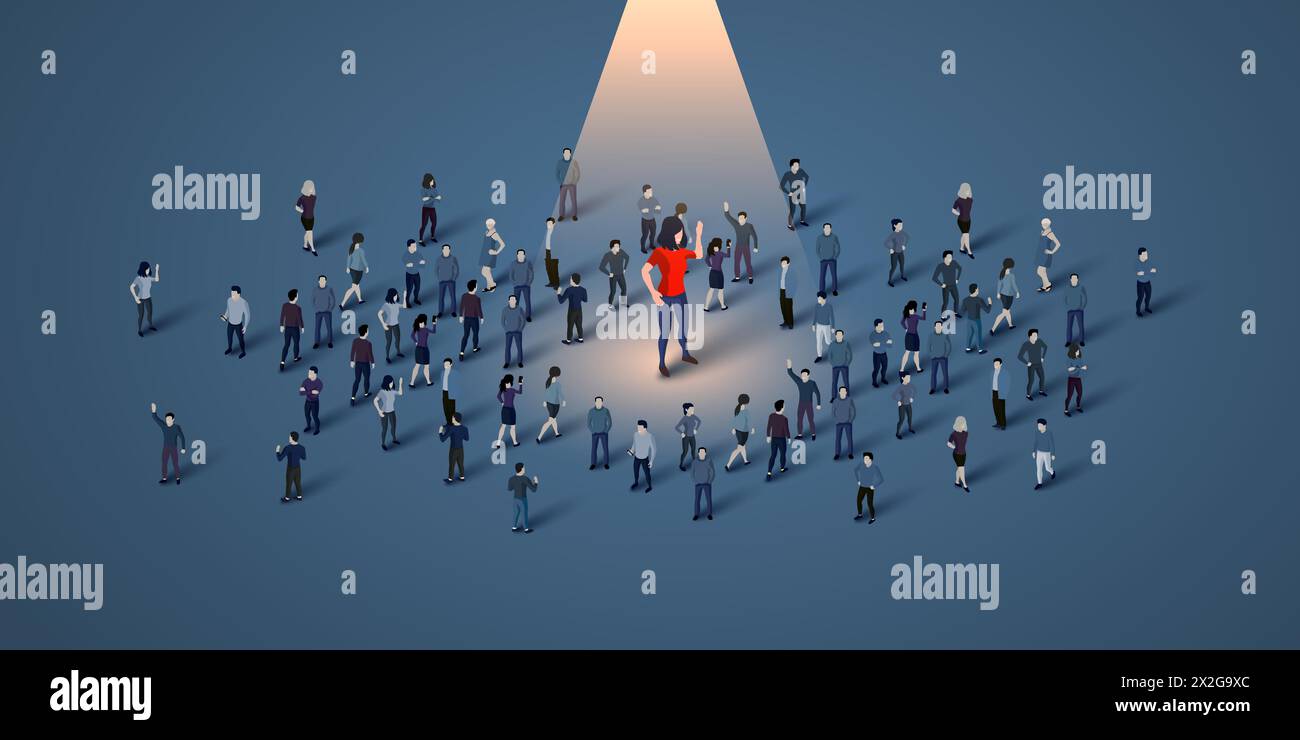 Unique person in a crowd. HR and recruitment concept. Vector ...