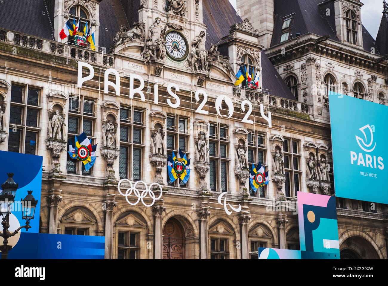 Hotel de Ville de Paris Olympic Games 2024 Stock Photo