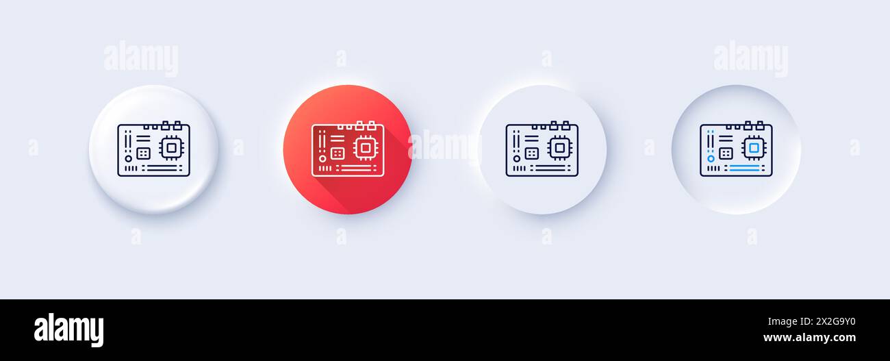 Motherboard line icon. Computer component hardware sign. Line icons. Vector Stock Vector