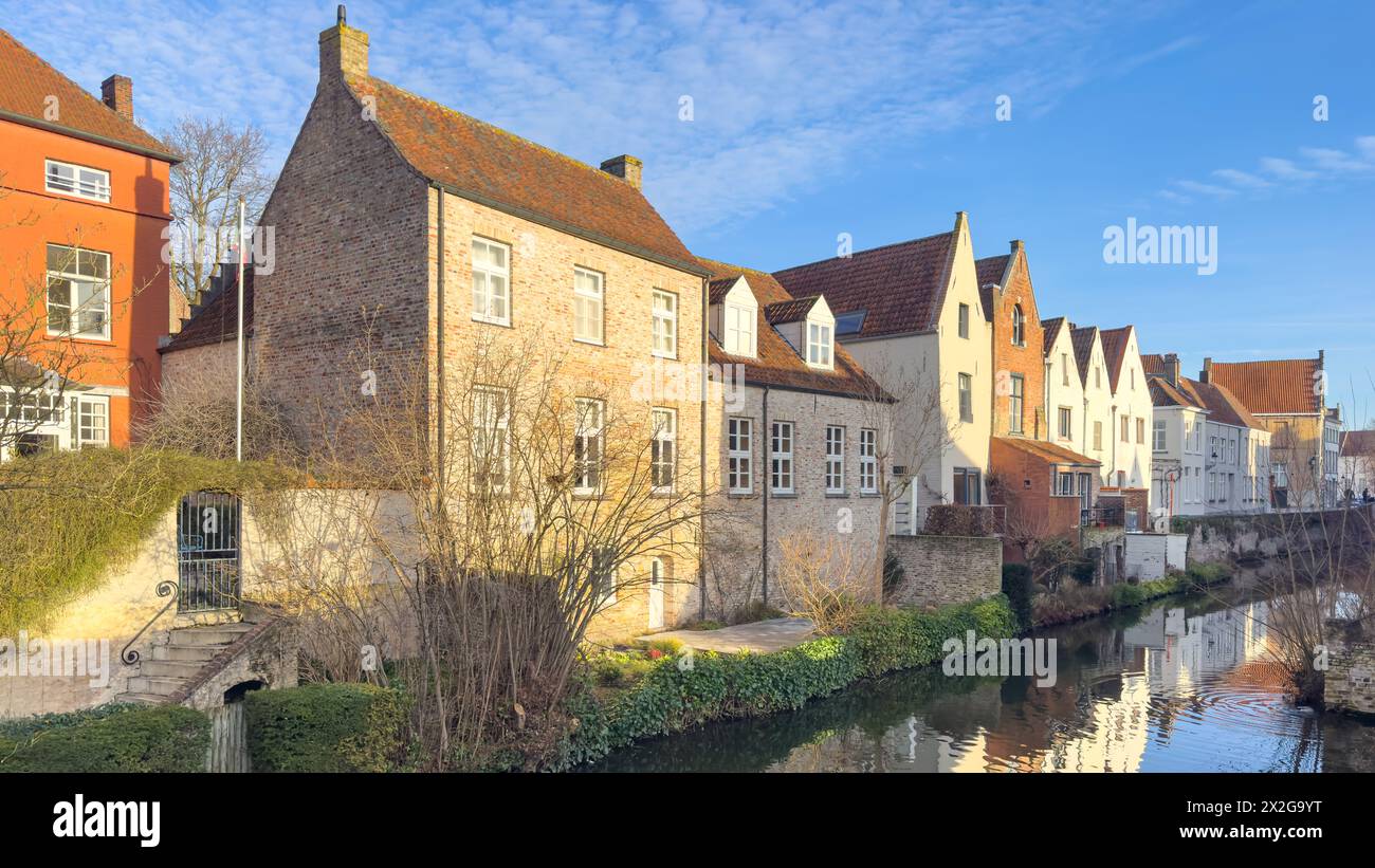 Belgium historic building view famous place to tourism, Bruges, Belgium historic canals at daytime. Stock Photo