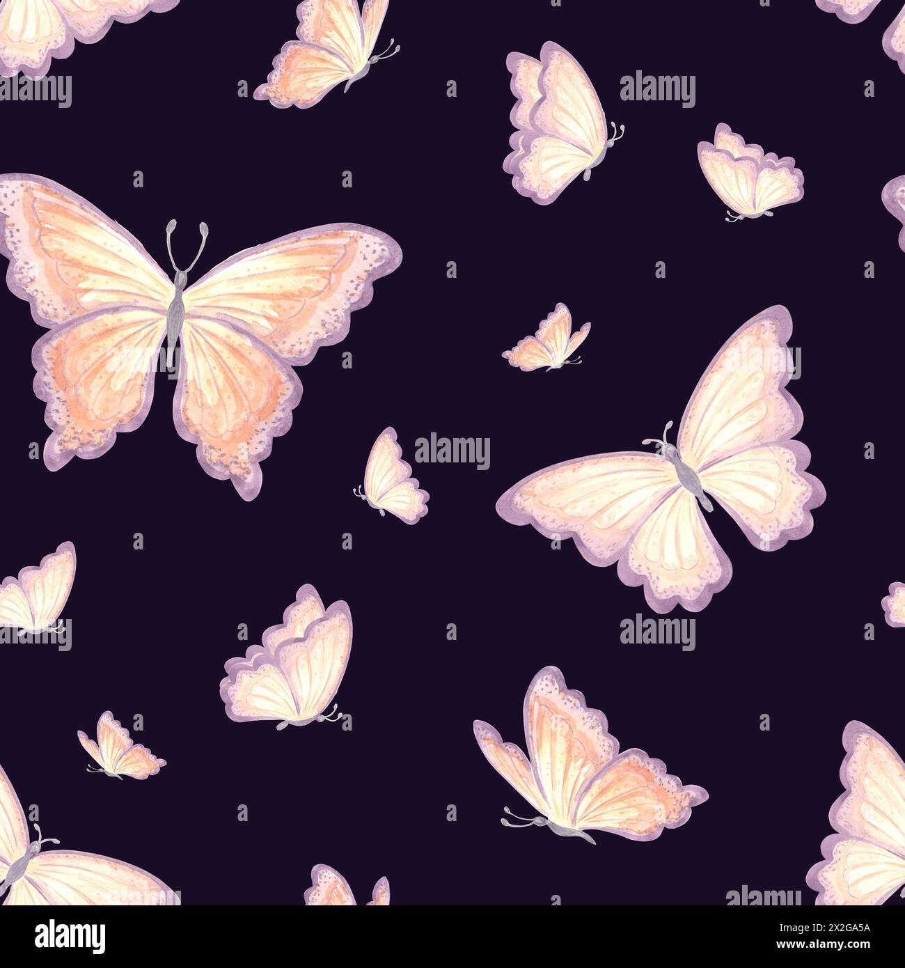 Peach Fly Pattern Butterflies peach Seamless pattern. Watercolor flying insect. Spring ...