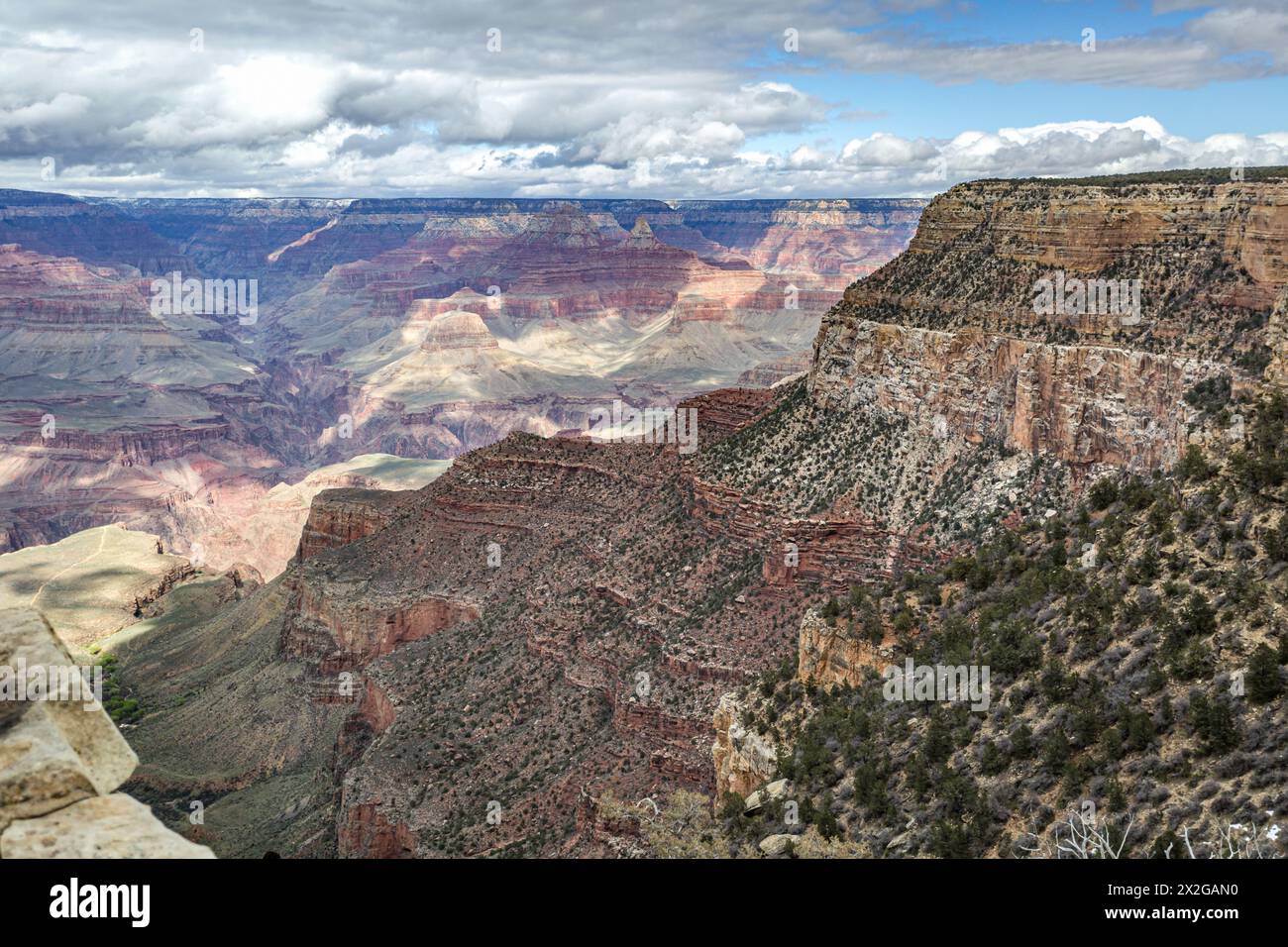 Rock formations at the South Rim of Grand Canyon National Park in Arizona Stock Photo