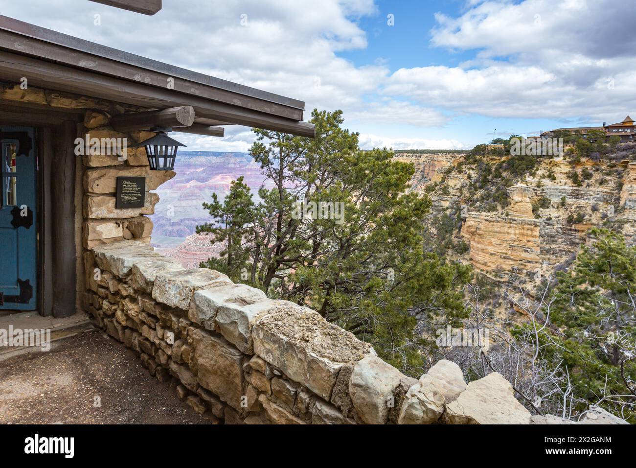 Lookout Studio along the South Rim of Grand Canyon National Park in Arizona Stock Photo