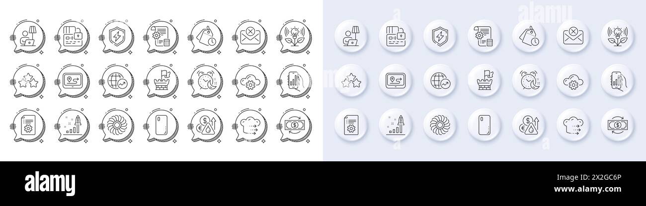 Time management, Shield and Cloud computing line icons. For web app, printing. Line icons. Vector Stock Vector
