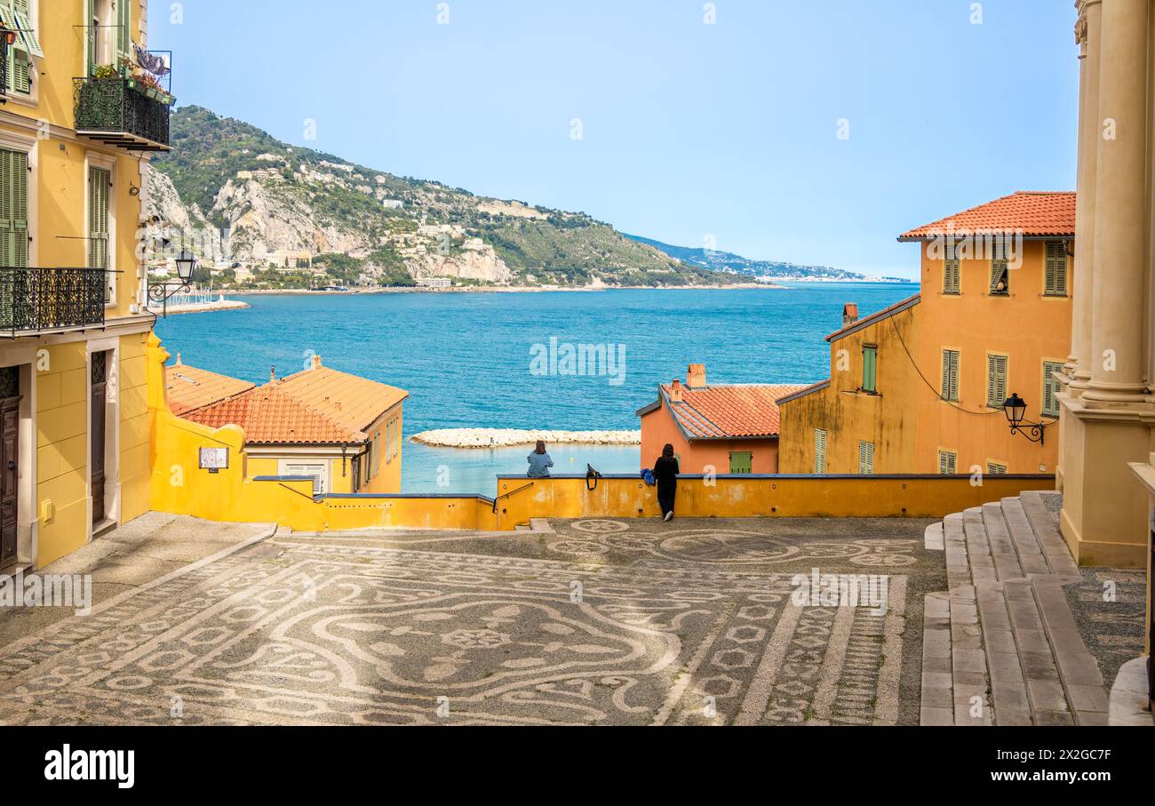 Courtyard of the basilica of archangel saint Michael in Menton, France ...