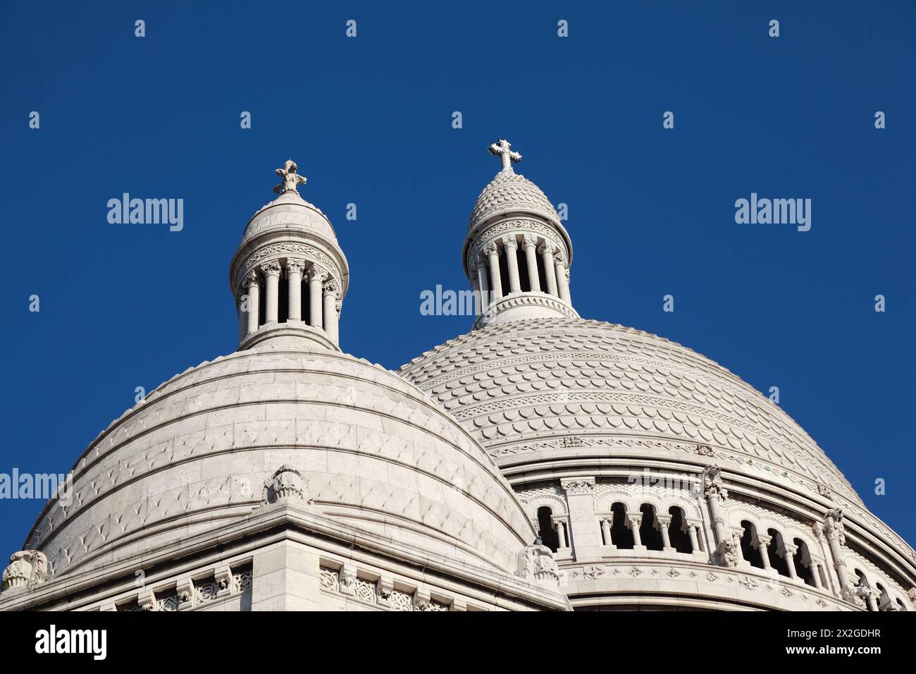 Two domes of Scare Coeur. One of most beautiful churches in Paris - Sacre Coeur (Church of Heart of Christ) Stock Photo
