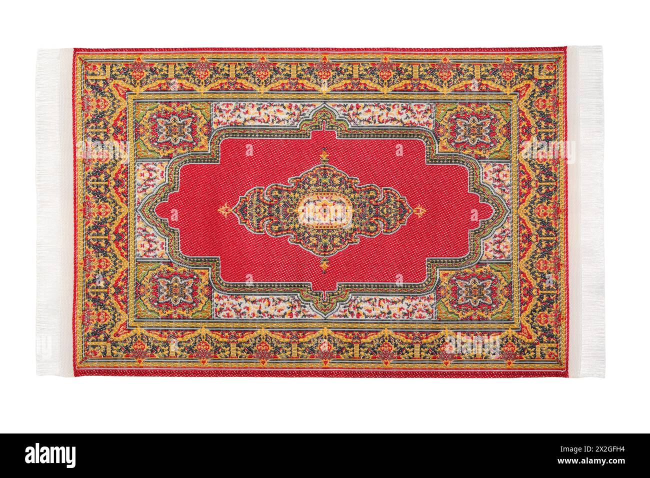 Rectangular red carpet horizontally lies on white background Stock Photo