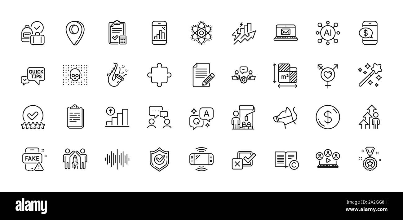 Article, Cyber attack and Genders line icons pack. For web app. Line icons. Vector Stock Vector