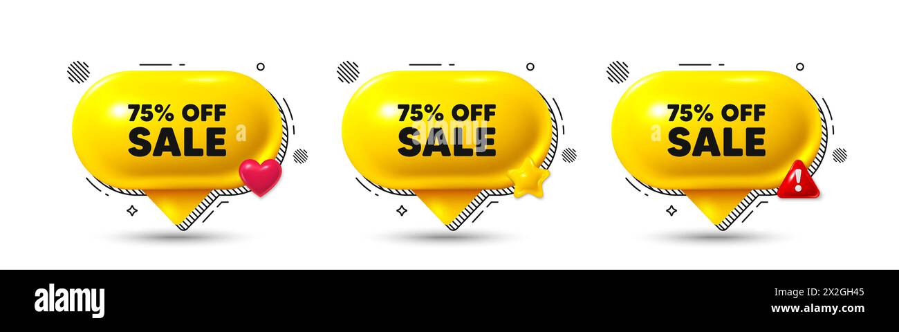 Sale 75 percent off discount. Promotion price offer sign. Chat speech bubble 3d icons. Vector Stock Vector