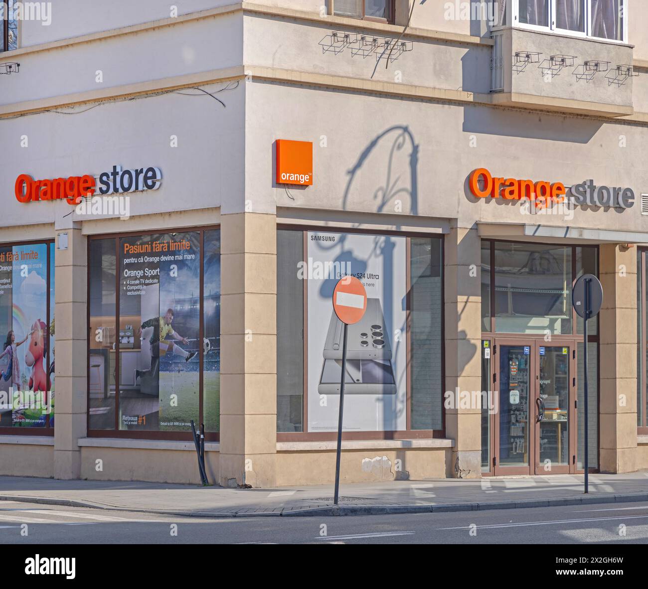 Craiova, Romania - March 16, 2024: Orange Store Mobile Phones Shop and Nework Provider at Alexandru Ioan Cuza Street in City Centre. Stock Photo