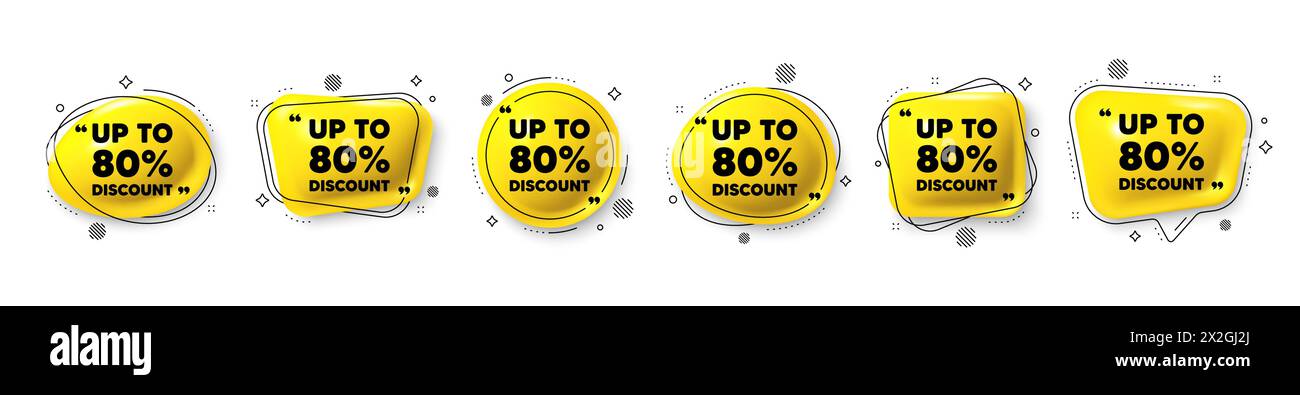 Up to 80 percent discount. Sale offer price sign. Speech bubble 3d icons set. Vector Stock Vector