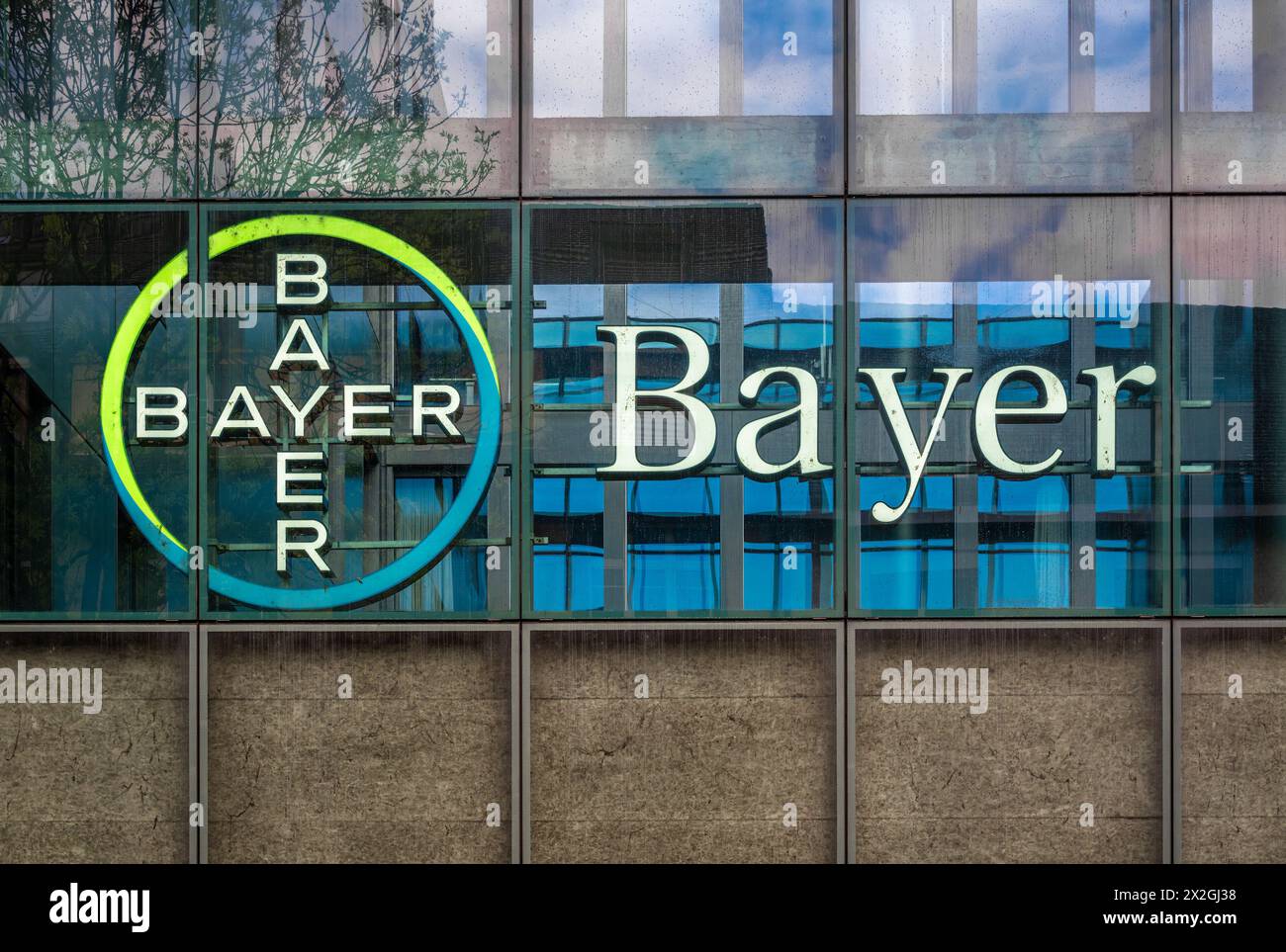 Basel, Switzerland - April 20, 2024: Bayer AG is a German multinational pharmaceutical and life sciences company and one of the largest pharmaceutical Stock Photo