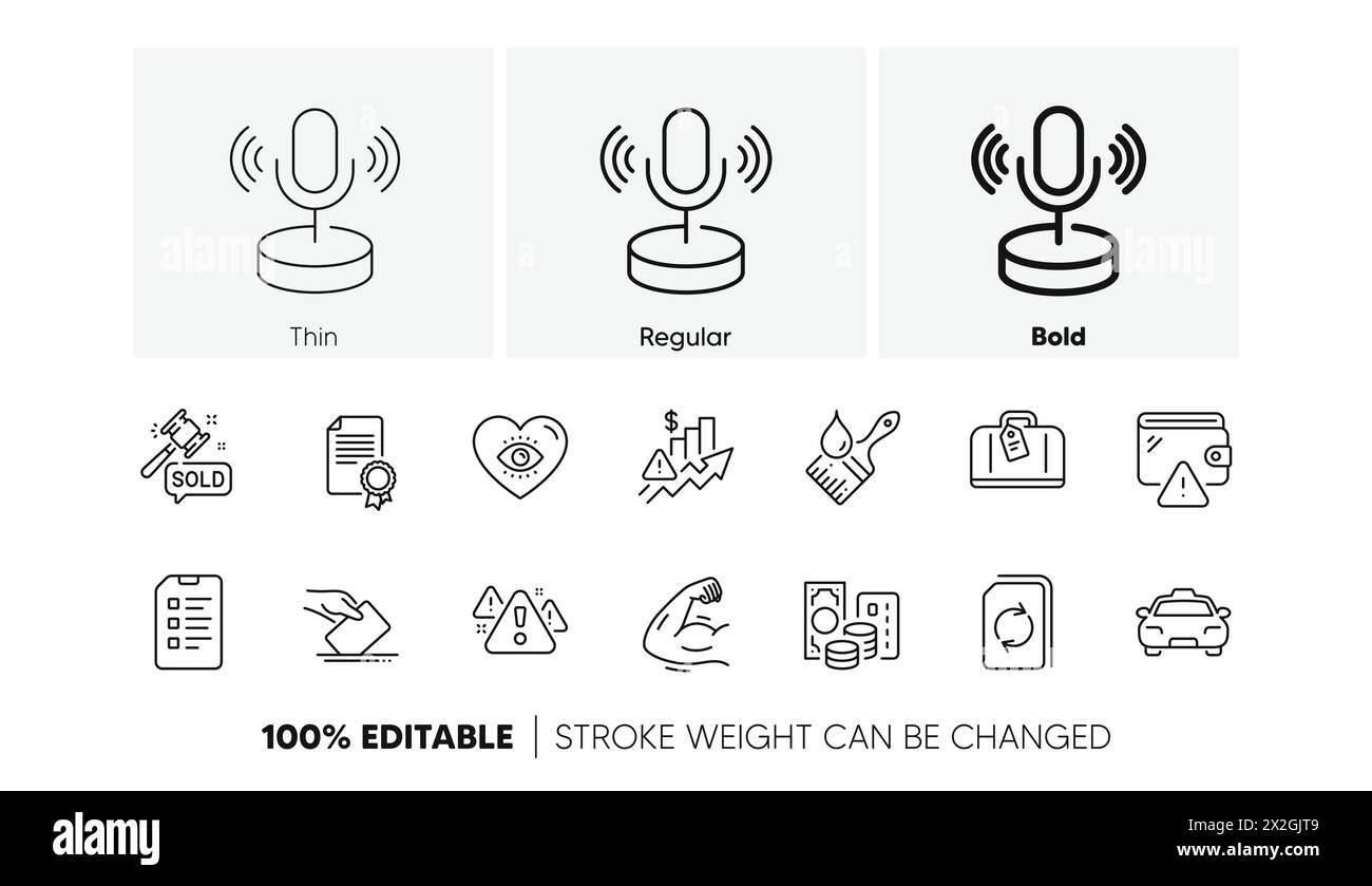 Update document, Brush and Strong arm line icons. For web app, printing. Line icons. Vector Stock Vector