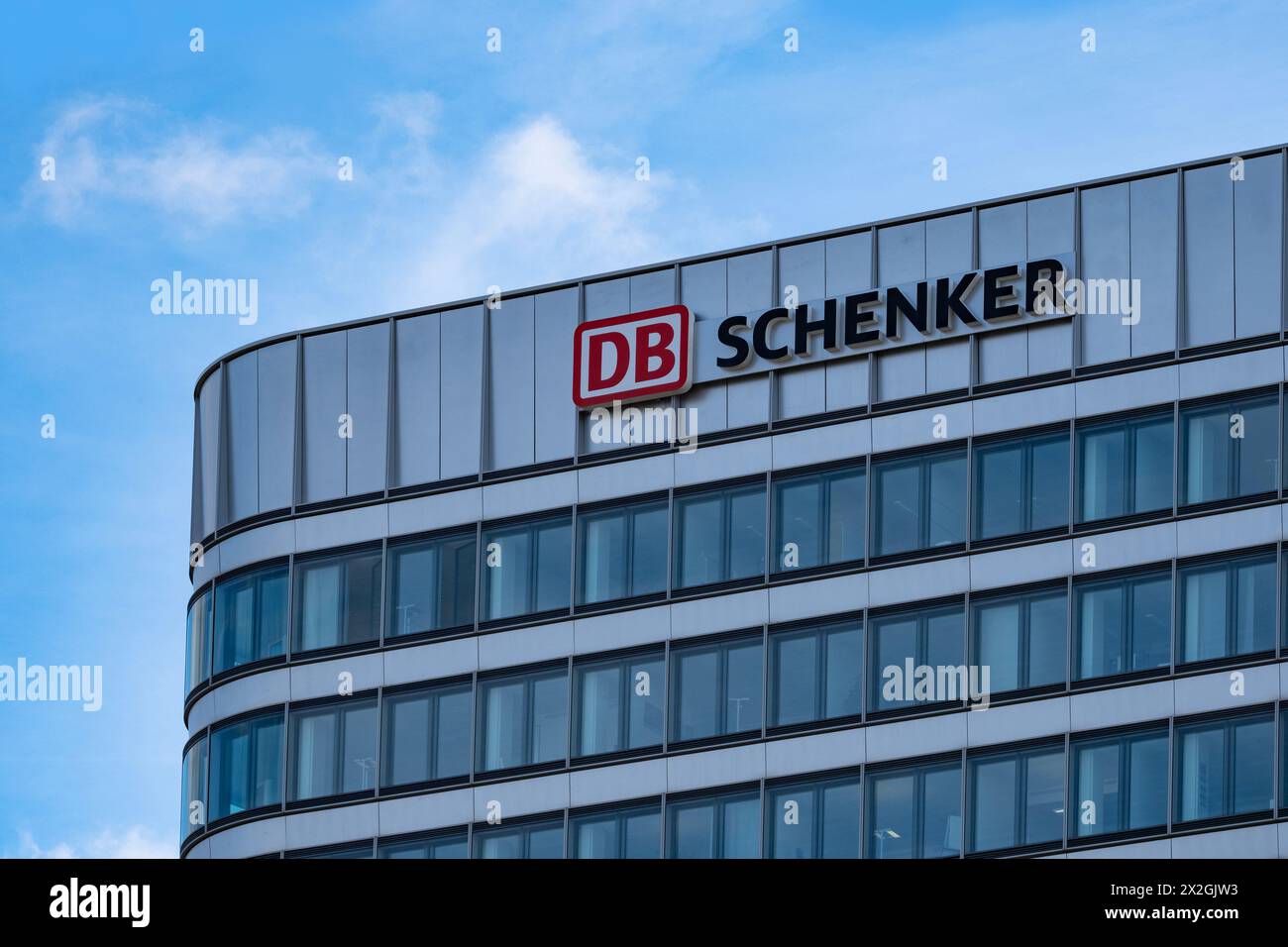 multi-storey modern building featuring with DB Schenker logo, division of German rail operator Deutsche Bahn focuses on international logistics, Frank Stock Photo