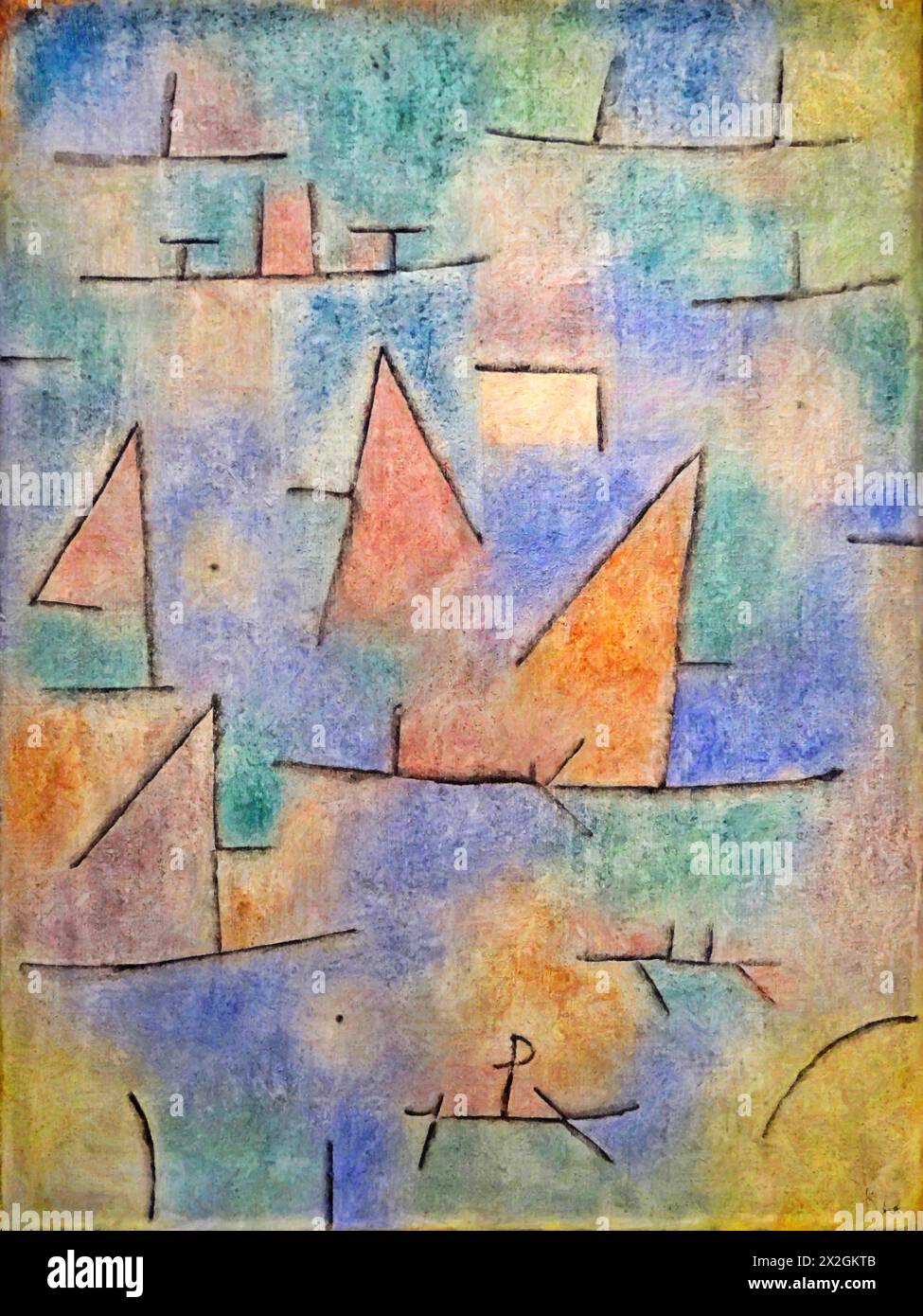 Port and Sailboats, 1937 (Painting) by Artist Klee, Paul (1879-1940) Swiss. Stock Vector