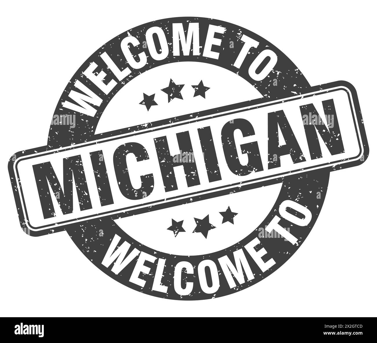 Welcome to Michigan stamp. Michigan round sign isolated on white