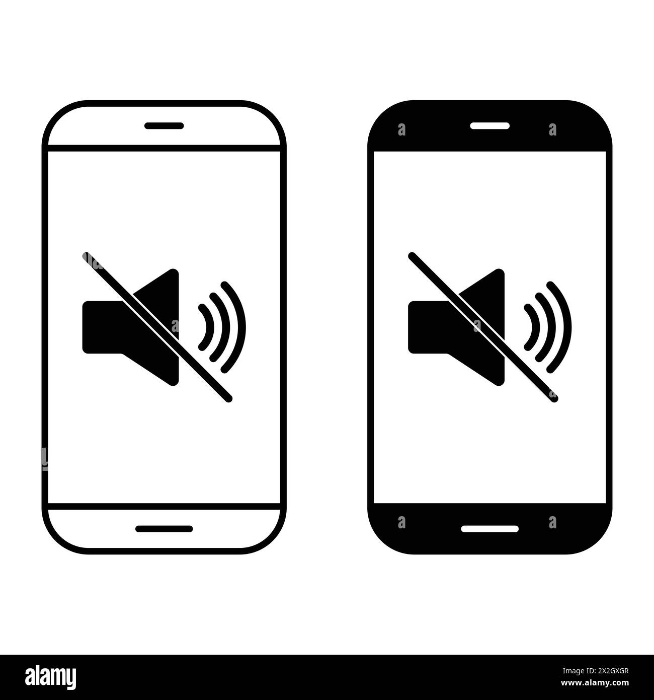 Smartphone Phone silent mode line icon set. Mobile concept and web design.  Volume mute outline vector. Audio speaker on screen. No sound. Loudspeaker  Stock Vector Image & Art
