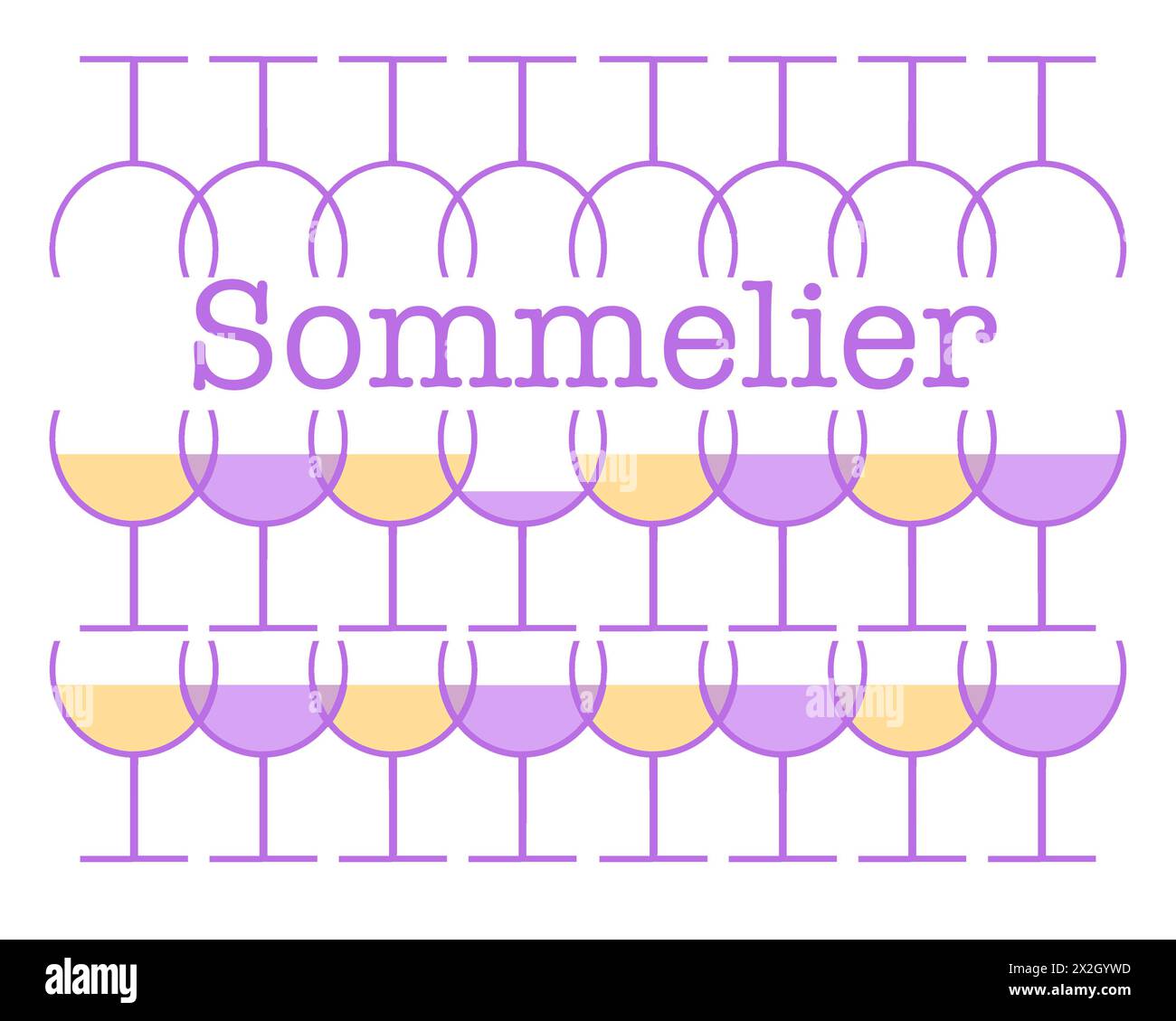 A sommelier, or wine steward and wine expert is the theme of this 3-d illustration. Wine glasses, stemware, is seen with red and white wine in an abst Stock Photo