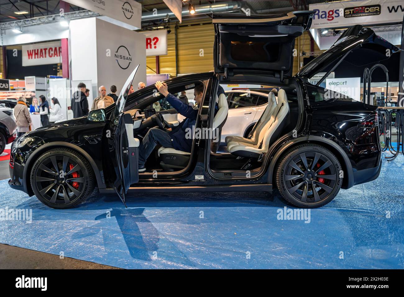 Riga, Latvia, April 19, 2024: electric SUV Tesla Model X premiere at a ...