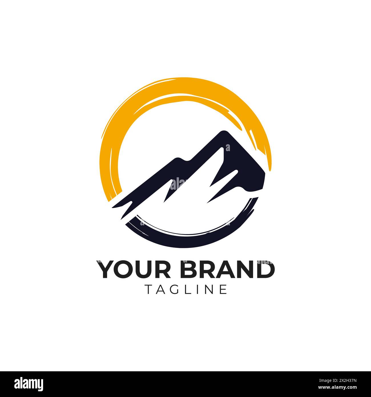mountain peak with artistic brush logo illustration Stock Vector