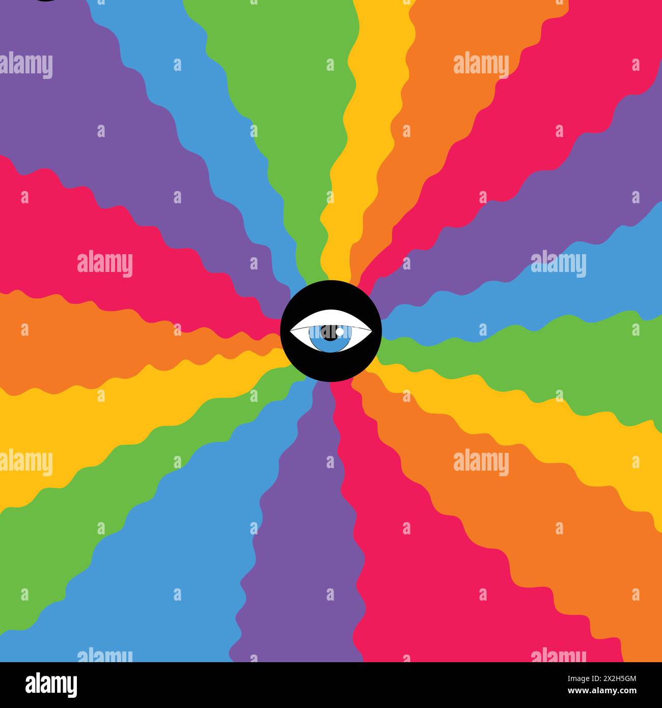 psychedelic background with multi-colored rays and an eye in the center ...