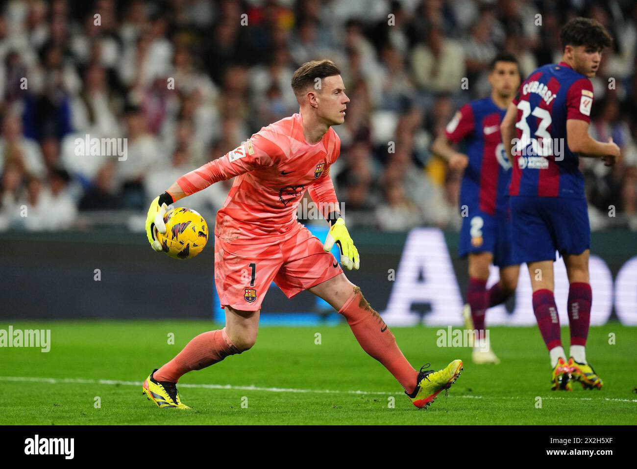 Madrid, Spain. 21st Apr, 2024. Marc-Andre Ter Stegen of FC Barcelona during the La Liga match between Real Madrid and FC Barcelona played at Santiago Bernabeu Stadium on April 21, 2024 in Madrid, Spain. (Photo by Bagu Blanco/PRESSINPHOTO) Credit: PRESSINPHOTO SPORTS AGENCY/Alamy Live News Stock Photo