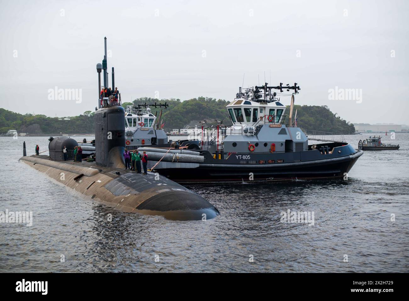 Yokosuka, Japan. 18 April, 2024. The U.S. Navy nuclear-power Virginia-class fast attack submarine USS Mississippi arrives for a scheduled port visit to Fleet Activities Yokosuka, April 18, 2024, in Yokosuka, Japan.  Credit: PO1 Brandon Holland/U.S. Marines/Alamy Live News Stock Photo