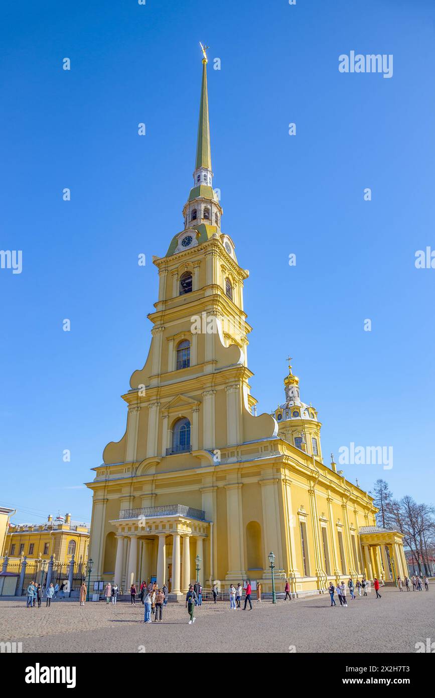SAINT PETERSBURG, RUSSIA - APRIL 09, 2021: Peter and Paul Cathedral close-up. St. Petersburg Stock Photo
