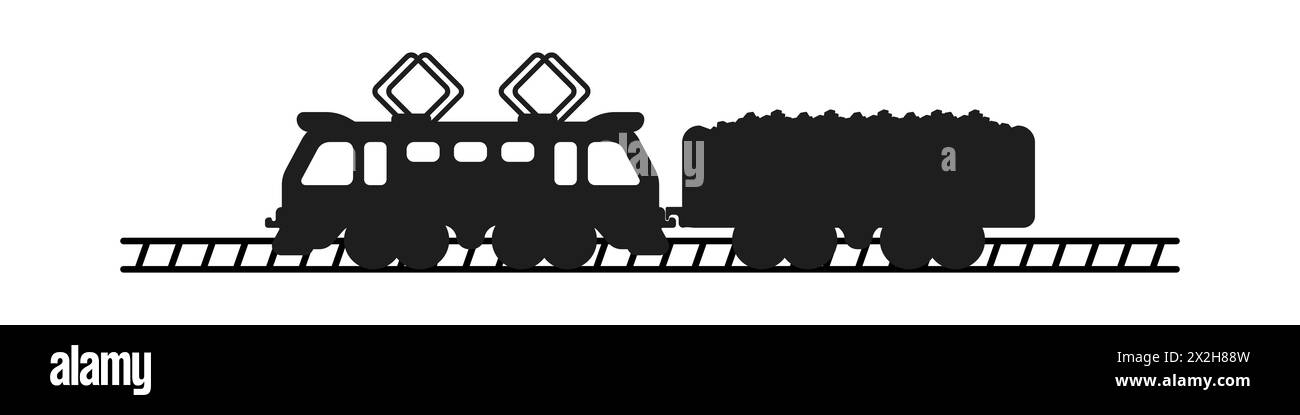 Cargo train logo. Silhouette of a vintage locomotive vector. Railroad vector icon. Cabin of the train with trailers icons. Vector illustration. Stock Vector