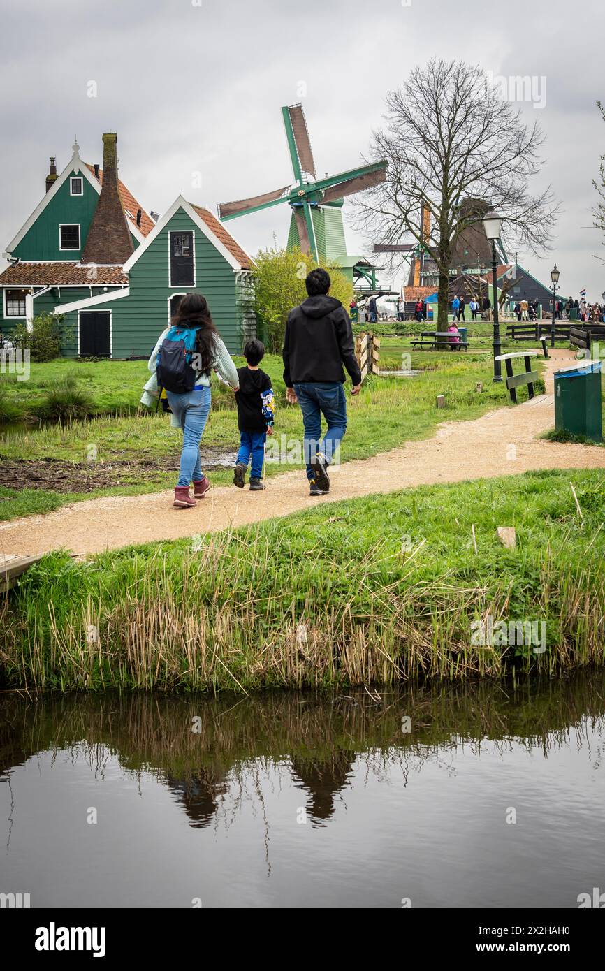Zaanse Schans, old traditional mills, Zaanstad Municipality, European Route of Industrial Heritage, Netherlands Stock Photo
