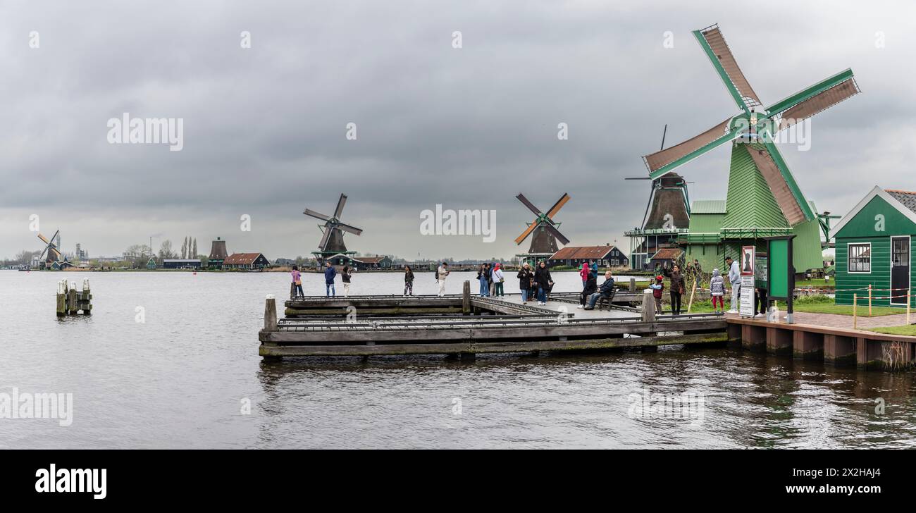 Zaanse Schans, old traditional mills, Zaanstad Municipality, European Route of Industrial Heritage, Netherlands Stock Photo