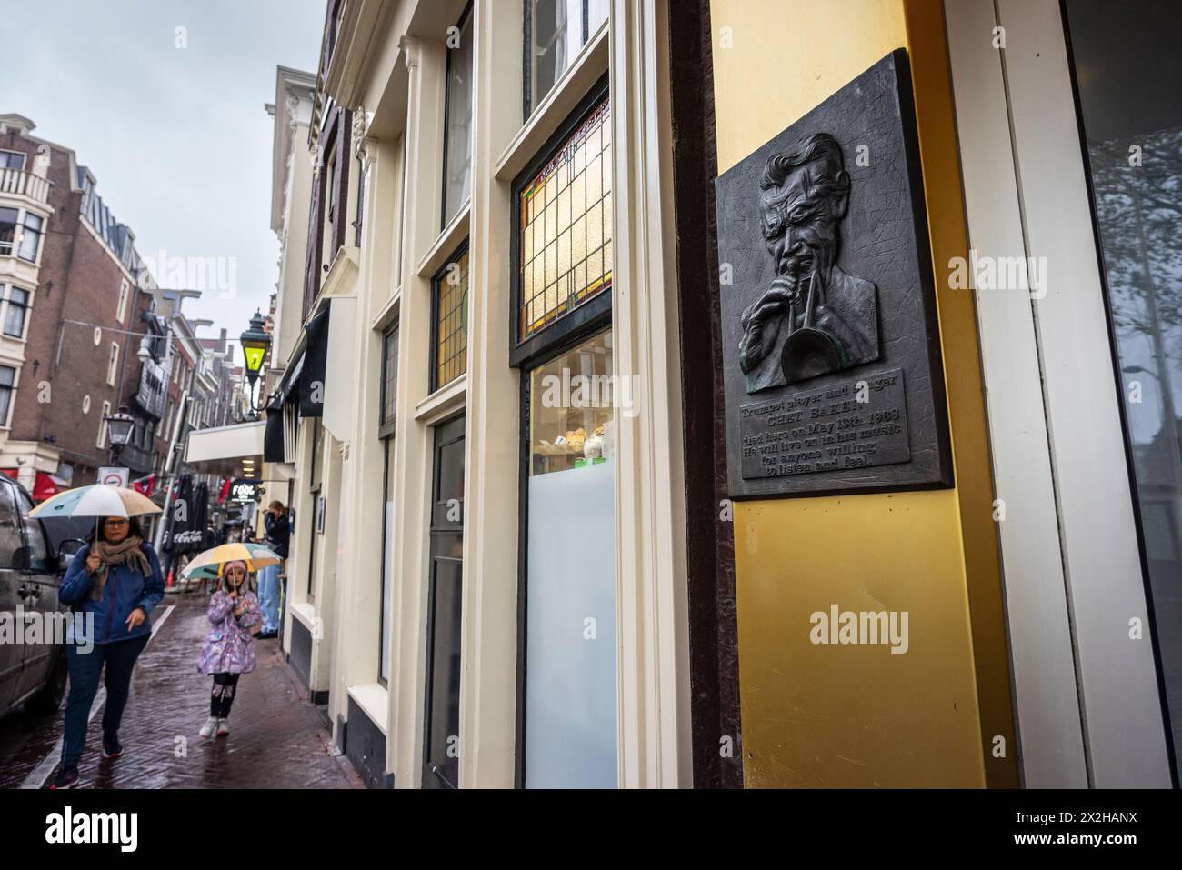 memorial plaque to Chet Baker, at the place where he died, Prins Hendrik Hotel, Amsterdam