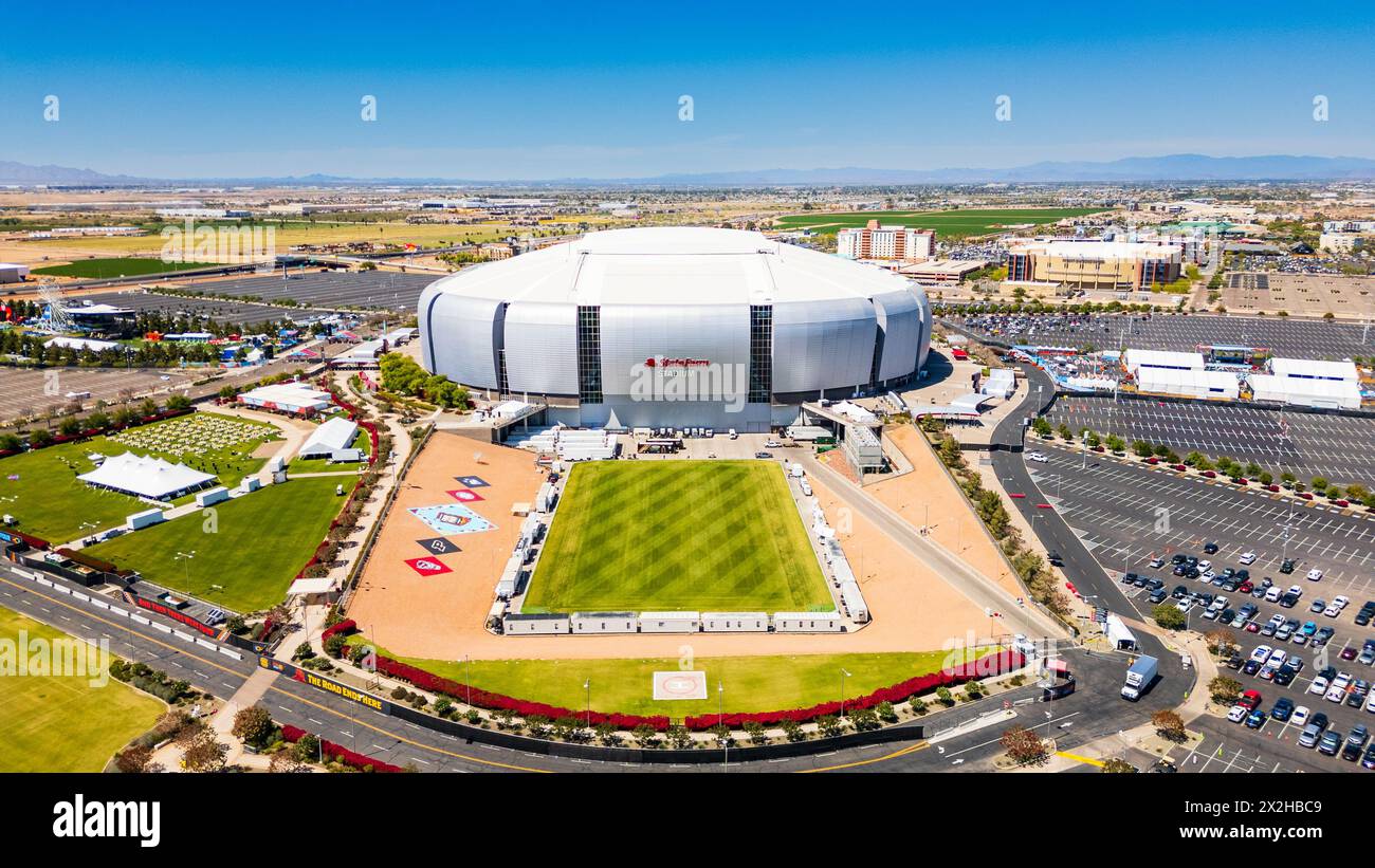 Glendale, AZ - April 7, 2024: State Farm Stadium is a multi-purpose retractable roof stadium in Glendale, Arizona, United States, west of Phoenix. It Stock Photo