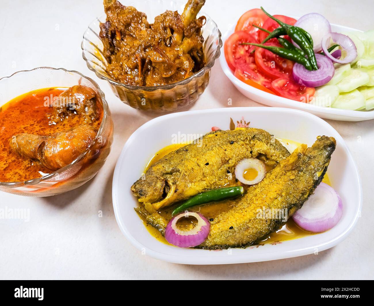 Bengali Indian nonvegetarian cuisines consisting of parse fish chicken