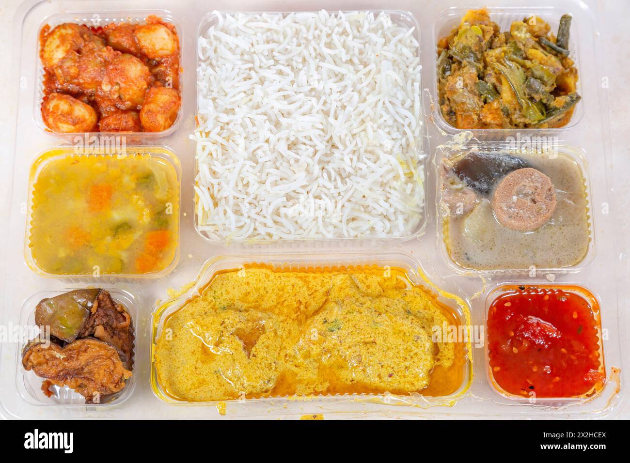 Indian Bengali Mixed Thali meal with vegetarian and non-vegetarian