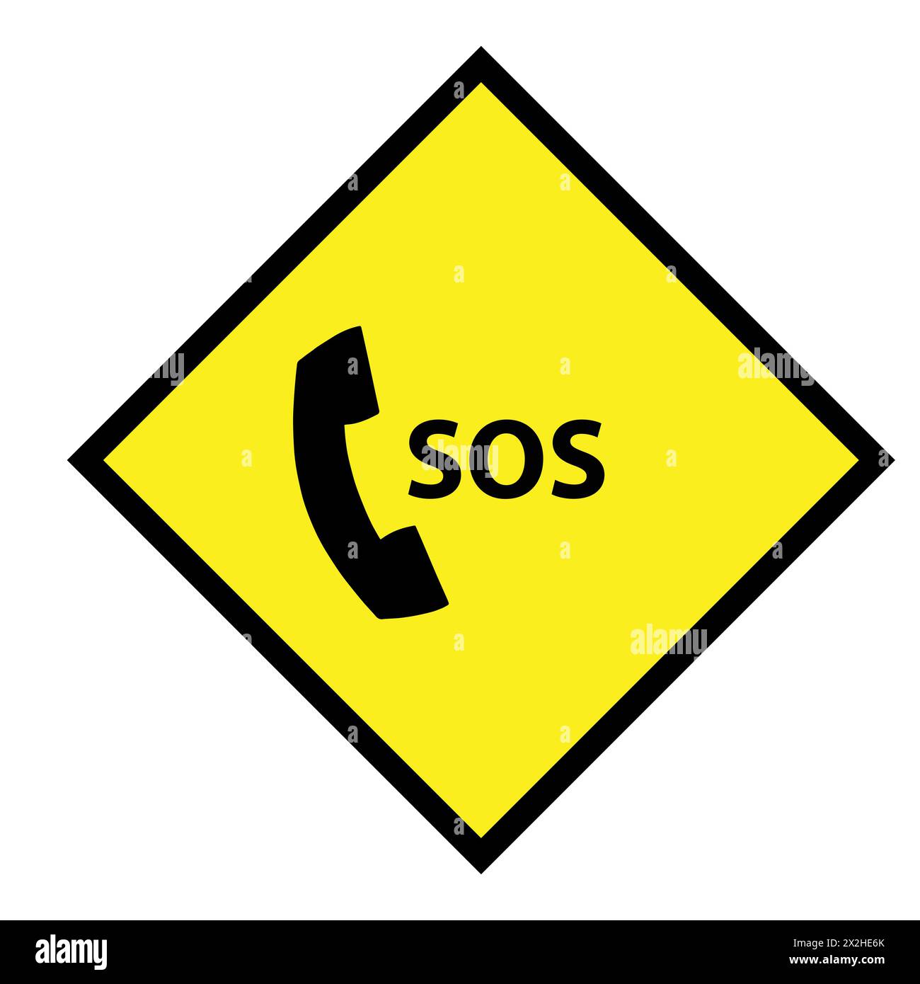 Yellow sticker with silhouette of a phone receiver and the text sos Stock Vector