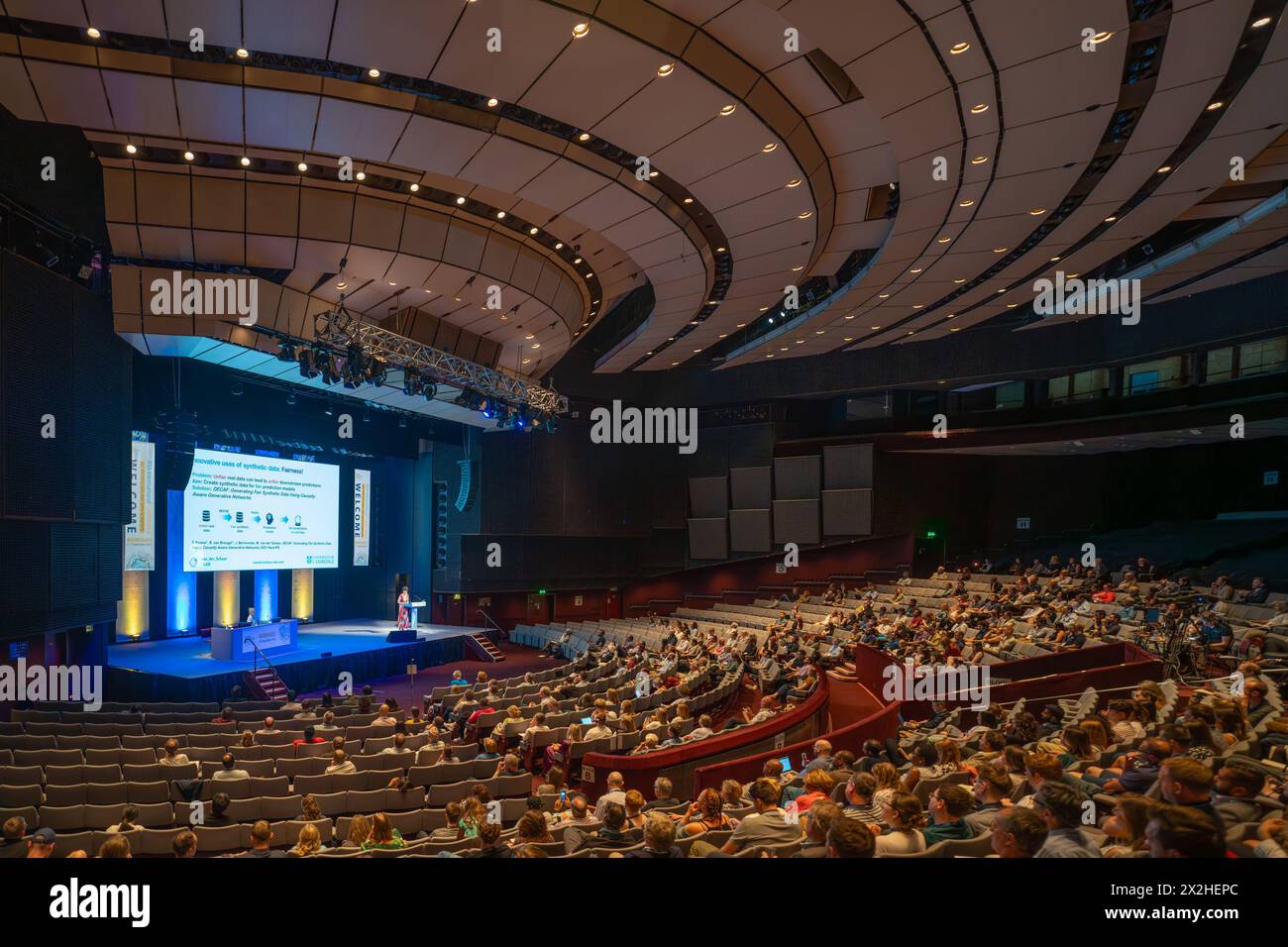 The auditorium of the Harrogate convention centre. Photo date: Wednesday, September 6, 2023. Photo: Richard Gray/Alamy Stock Photo