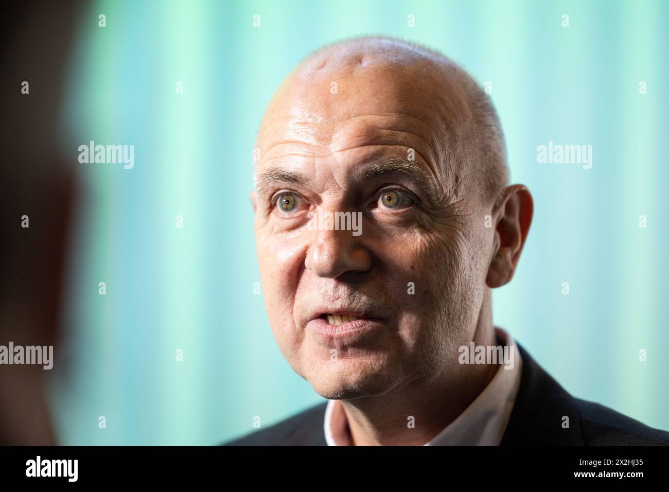 Berlin, Germany. 22nd Apr, 2024. Bernd Neuendorf, DFB President, speaks during an interview. The DFB Foundation presents the Sepp Herberger Awards in the evening. Credit: Hannes P. Albert/dpa/Alamy Live News Stock Photo