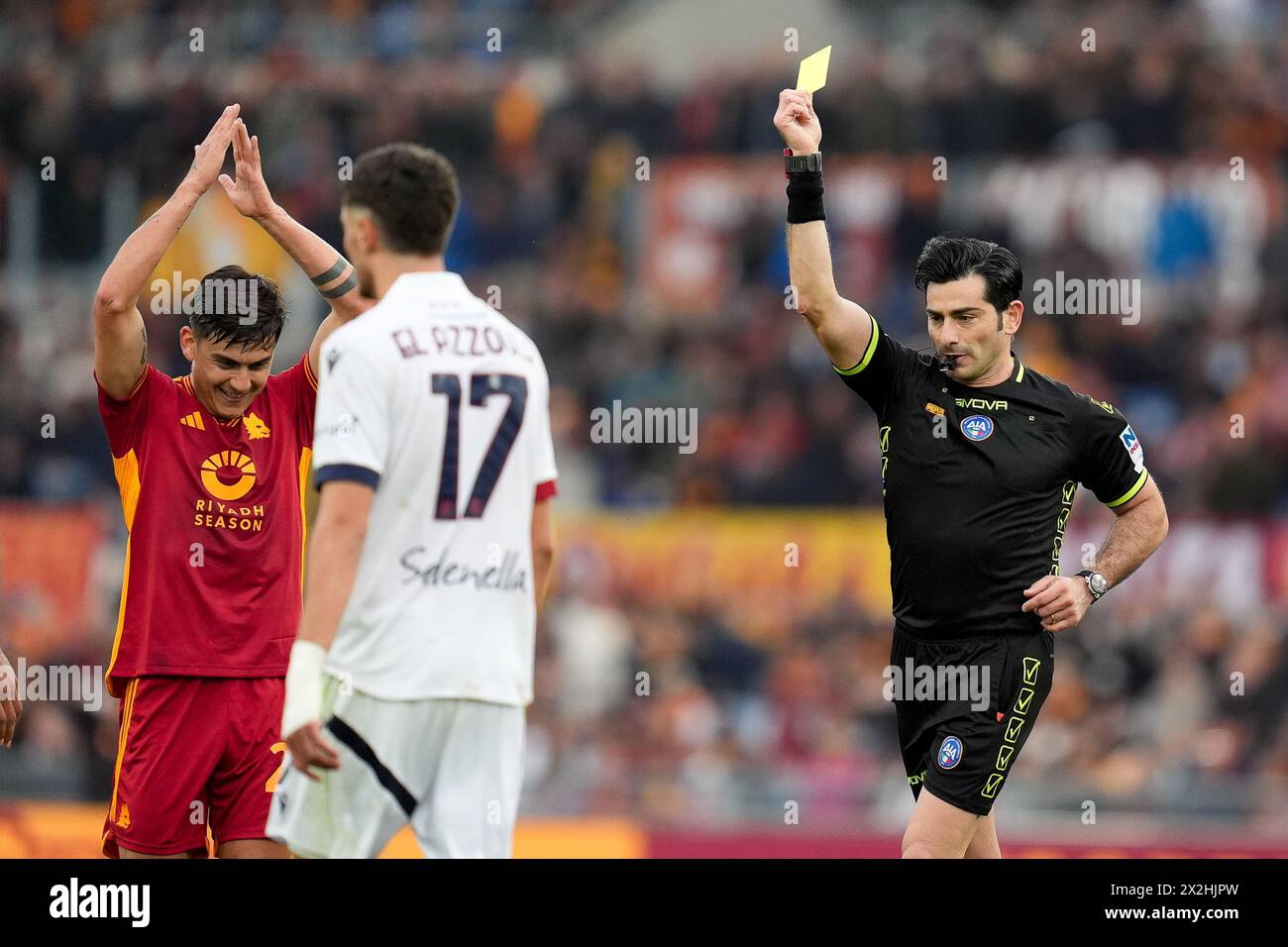 Rome, Italy. 22nd Apr, 2024. Paulo Dybala of AS Roma protests while