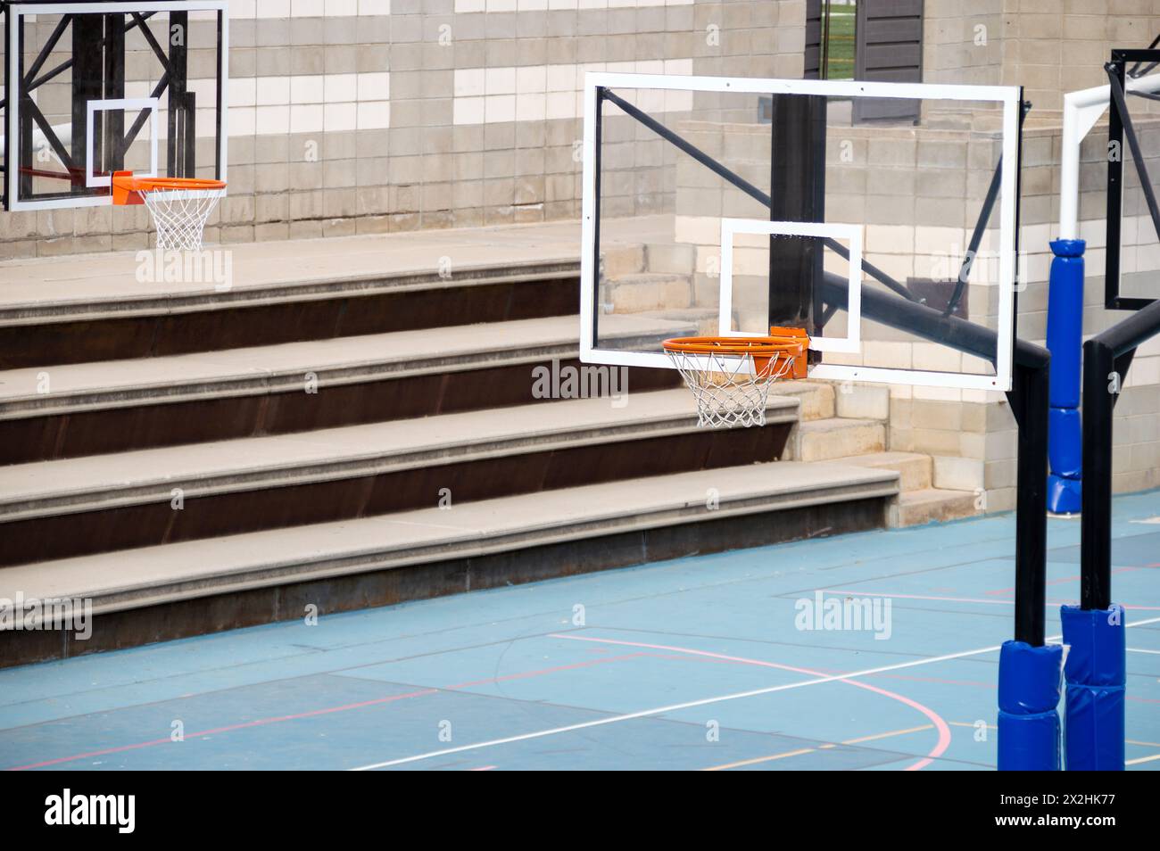 Closeup shot of a basketball hoop on a sports court Stock Photo