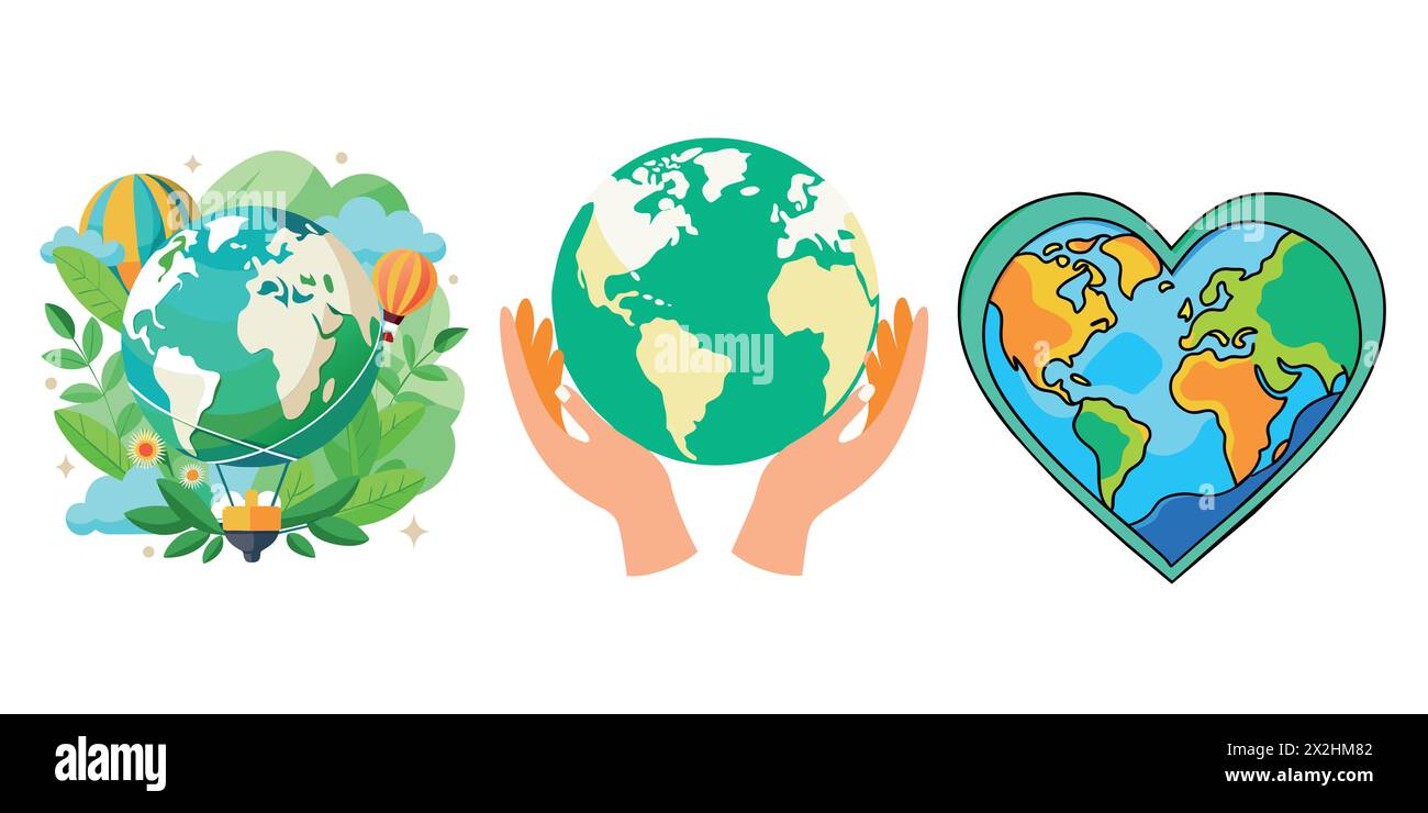Lovely earth day. Planet earth day care. Art set Stock Vector Image ...