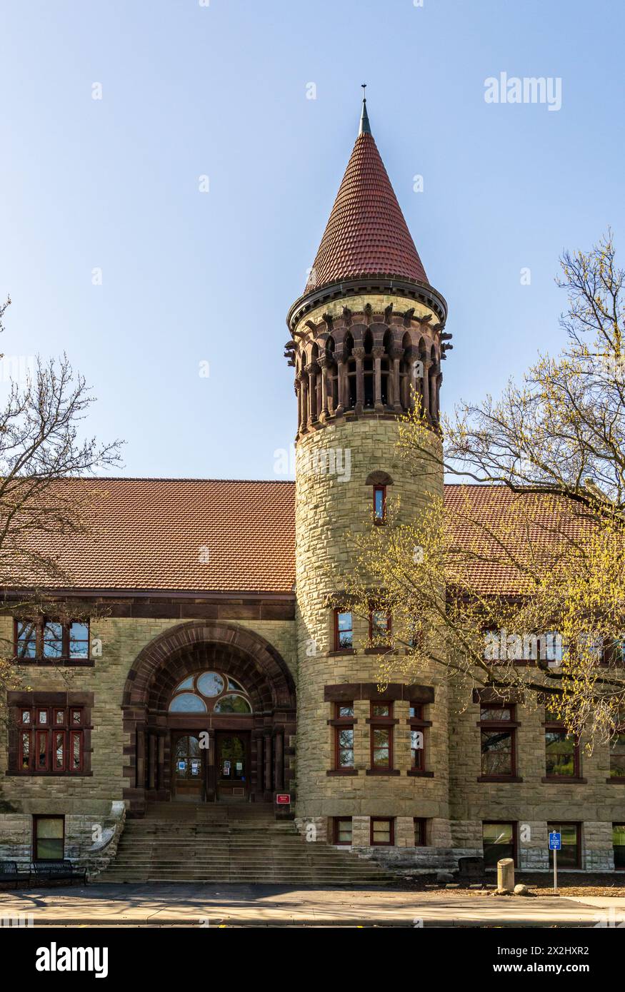 Facade of the historic Orton Hall built in 1893 and now an iconic symbol of Ohio State University in Columbus, OH Stock Photo