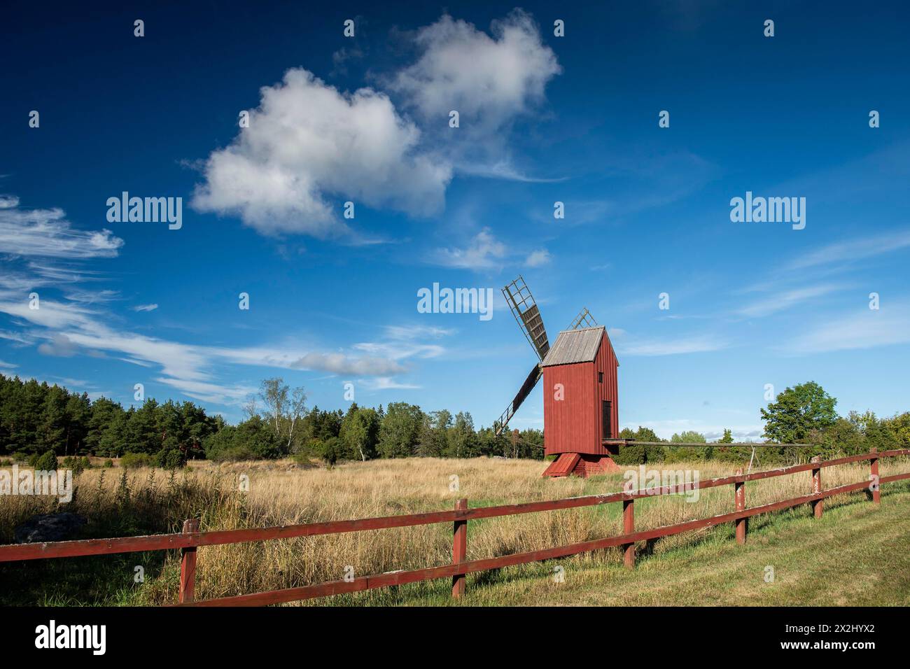 Windmill, Geta, Aland, or Aland Islands, Gulf of Bothnia, Baltic Sea, Finland Stock Photo