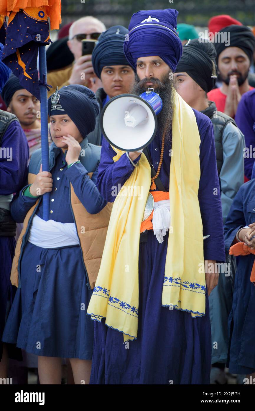 Rome, Italy. 21st Apr, 2024. Members of the Sikh communities in and around Rome participated in the Vaisakhi celebration organized by the Temple of Massimina in Rome. Every April, the Sikh community all over the world gathers to celebrate Vaisakhi. For decades, Vaisakhi has marked the beginning of the spring harvest, and Punjabi farmers have observed the occasion with community gatherings and celebrations. Vaisakhi is also known as Baisakhi. (Credit Image: © Marcello Valeri/ZUMA Press Wire) EDITORIAL USAGE ONLY! Not for Commercial USAGE! Stock Photo